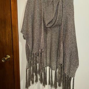 Steve Madden Metallic Knit Fringe Poncho